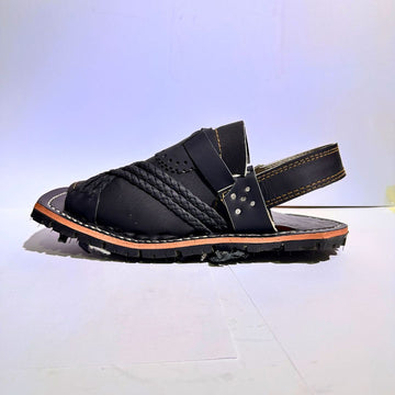 Handmade Balochi Leather Chawat – Marri Tribal Design (Men’s Traditional Wear) chebuk black