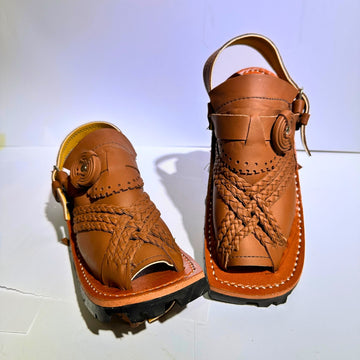 Handmade Balochi Leather Chawat – Marri Tribal Design (Men’s Traditional Wear) chebuk brown