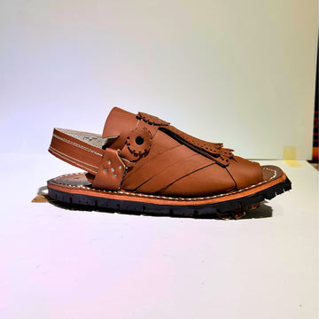 Handmade Balochi Leather Chawat – Marri Tribal Design (Men’s Traditional Wear) marri cut brown